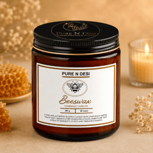 PURE N DESI Beeswax Candle 200g Amber Jar with 60 hour burn time