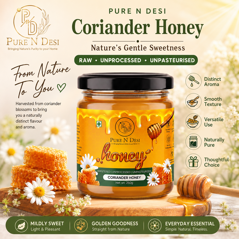 PURE N DESI Coriander Honey – Pure Natural Raw Honey | 250g & 500g Glass Jar - Image 2