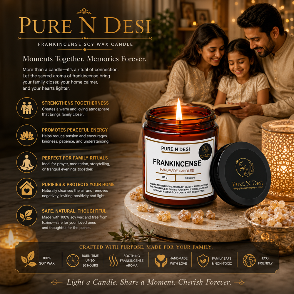 PURE N DESI Frankincense Soy Wax Candles 100g – Premium Luxury Candle | Amber Glass Jar - Image 4