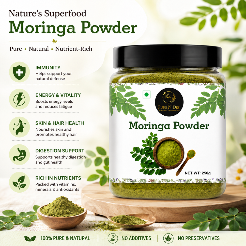 PURE N DESI Moringa Powder 250g | Authentic Moringa Leaf Powder | Drumstick Leaf Powder - Image 4