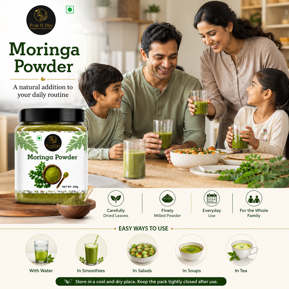 PURE N DESI Moringa Powder 250g | Authentic Moringa Leaf Powder | Drumstick Leaf Powder - Image 5
