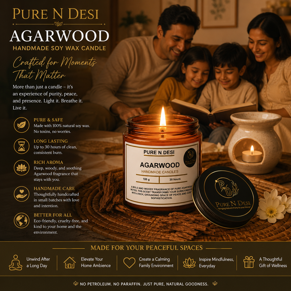 PURE N DESI Agarwood Soy Wax Candles 100g – Premium Luxury Candle | Amber Glass Jar - Image 5