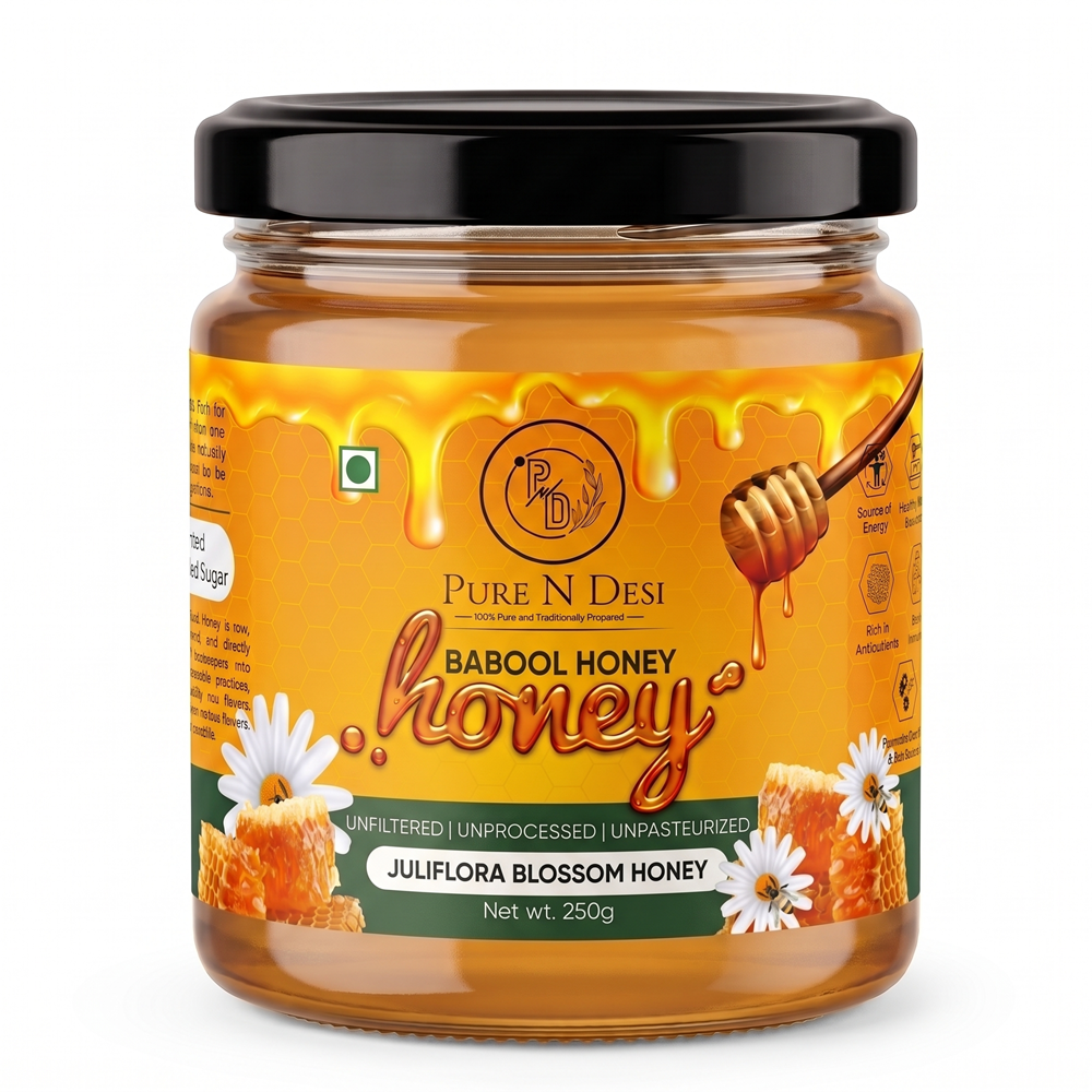 PURE N DESI Juliflora Blossom Honey 250g front view