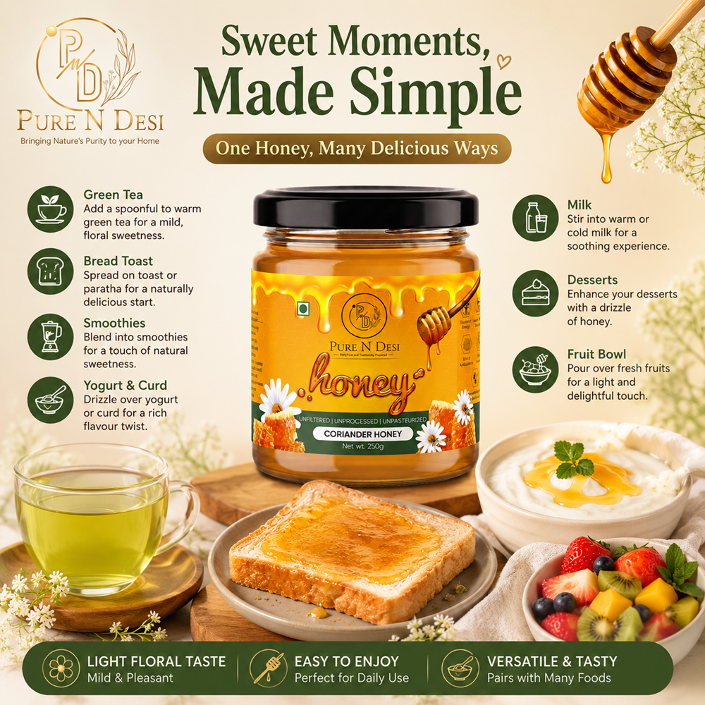PURE N DESI Coriander Honey – Pure Natural Raw Honey | 250g & 500g Glass Jar - Image 6