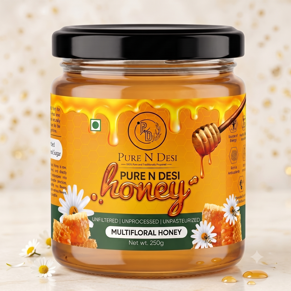 Pure N Desi Multifloral Honey 250g Glass Jar