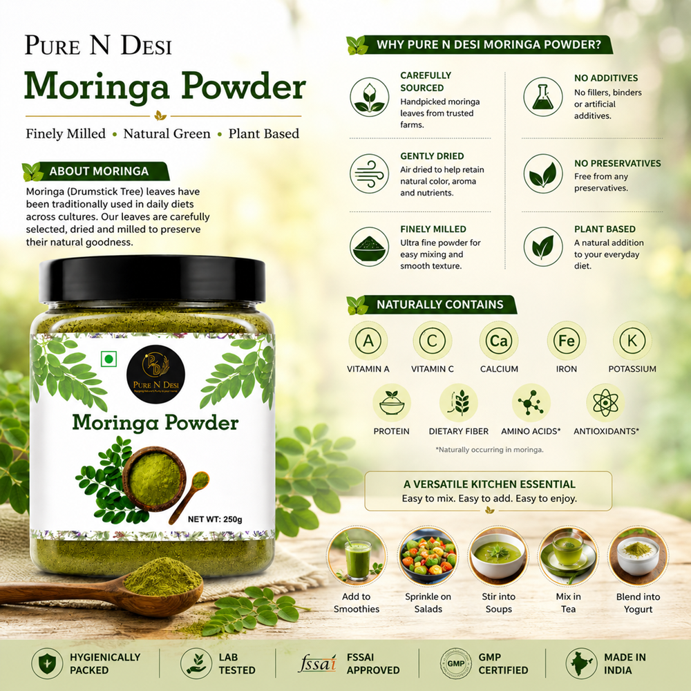 PURE N DESI Moringa Powder 250g | Authentic Moringa Leaf Powder | Drumstick Leaf Powder - Image 8
